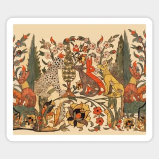 FOREST ANIMALS ,LEOPARD, JACKALS, RABBITS AMONG FLOWERS AND LEAVES Magnet